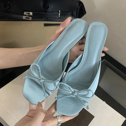 Eilyken Summer Square Toe Women Slippers with Butterfly-knot Low Heels - Fashion Zapatos De Mujer