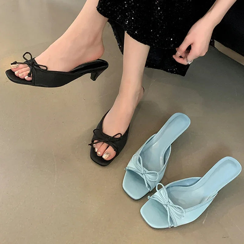 Eilyken Summer Square Toe Women Slippers with Butterfly-knot Low Heels - Fashion Zapatos De Mujer