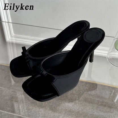 Eilyken Summer Fashion Butterfly-knot Satin Slip On Women's Sandal High Heel Dress Slides