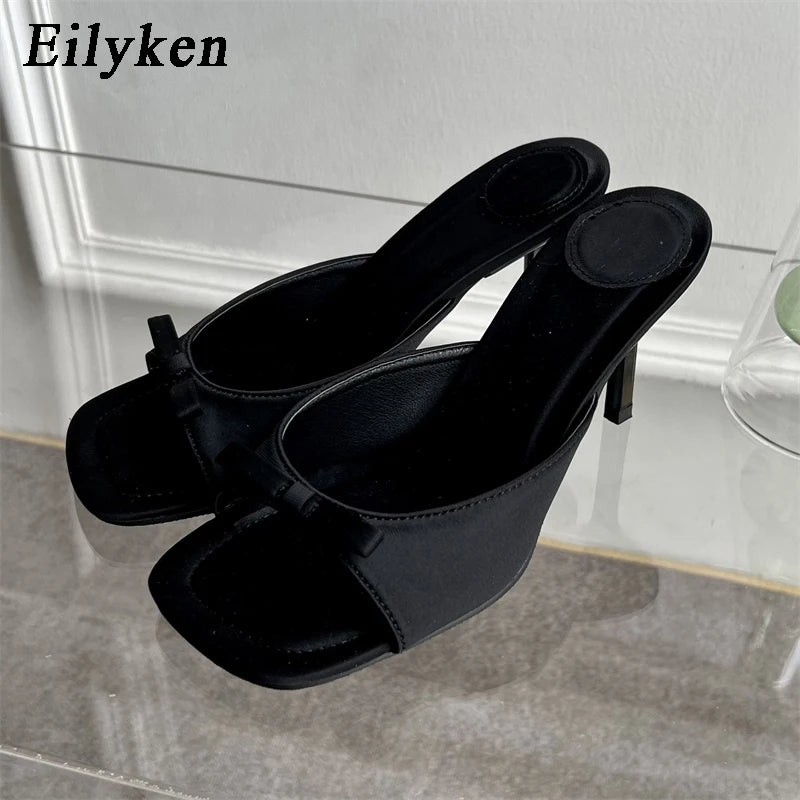 Eilyken Summer Fashion Butterfly-knot Satin Slip On Women's Sandal High Heel Dress Slides