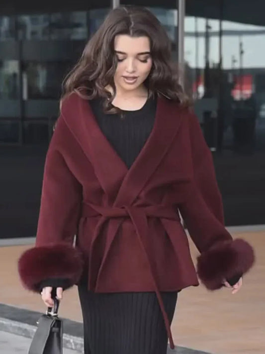 Burgundy Cuffed Woolen Coat