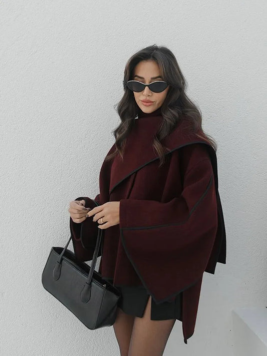 Burgundy Patchwork Woolen Coat