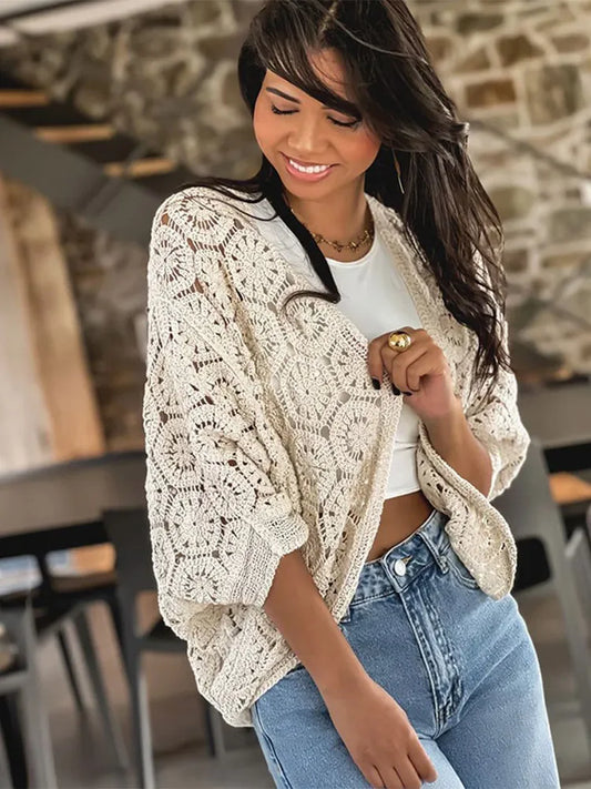 Hollow V-neck Crochet Knitting Coat