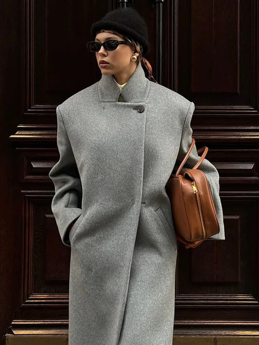 One Button Woolen Long Coat