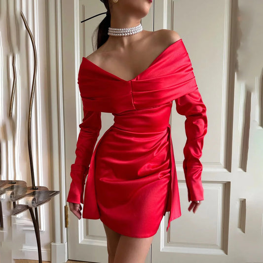 Elegant Party Off Shoulder Slim Mini Sexy Red Dresses Novelty Christmas Party Dress