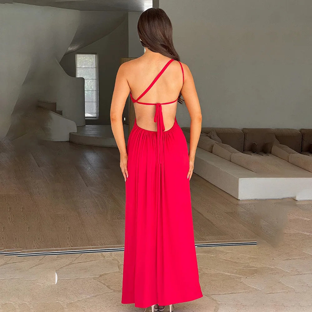 Elegant Red Backless Long Summer Sexy Off Shoulder Bodycon Maxi Christmas Party Dress