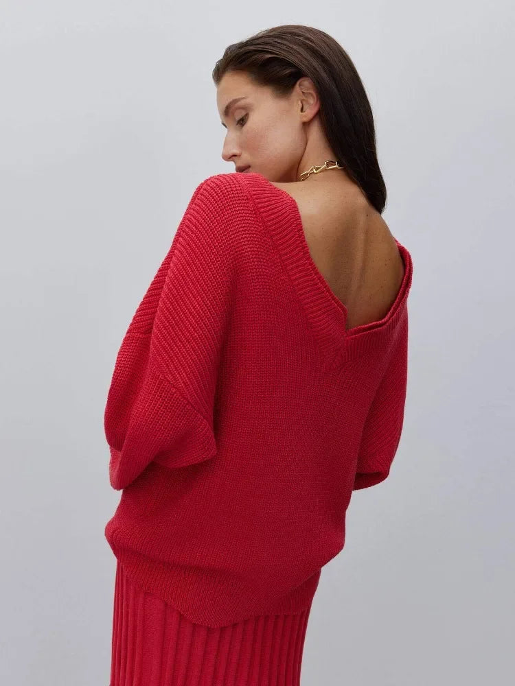 Elegant Backless Sexy Cut Out Long Sleeve Casual Christmas Sweater