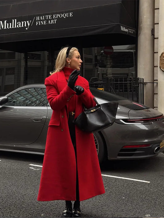 Red Double Breasted Woolen Coat