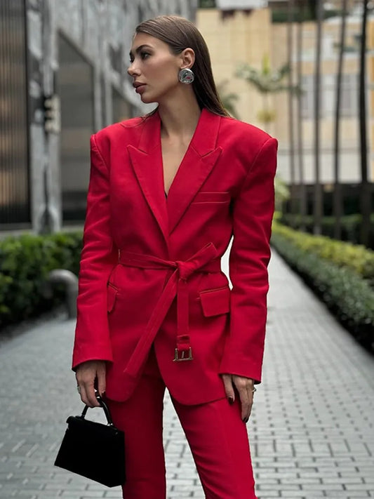 High Waist Red Lapel Suit Coat