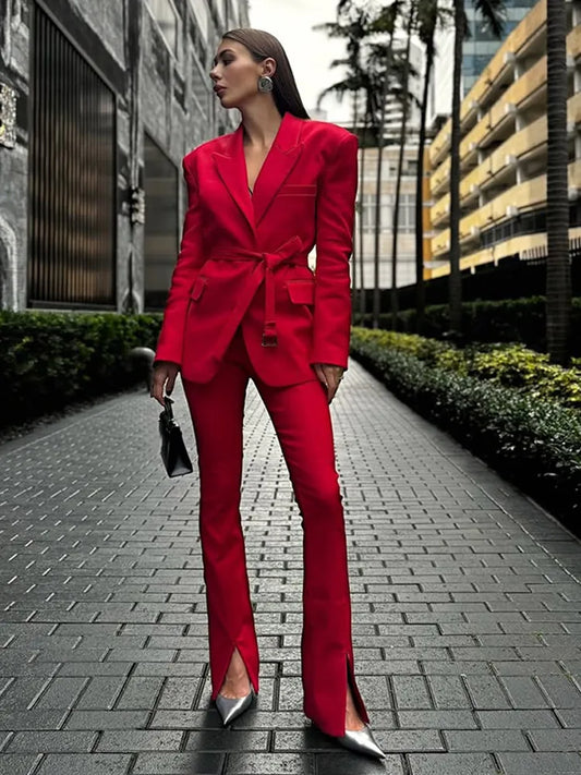 High Waist Red Lapel Suit Coat