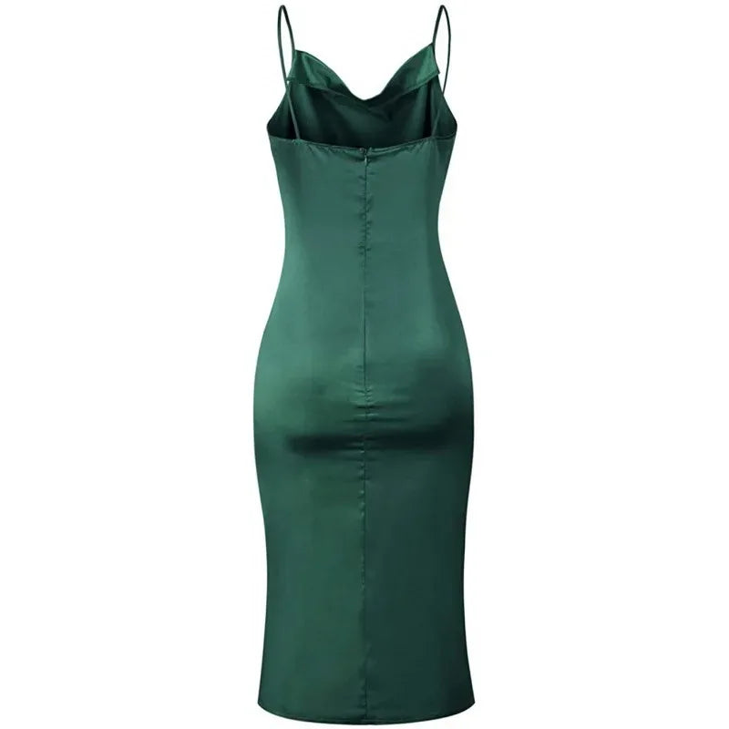 Elegant Satin Long Dresses Green Party Sexy Evening Backless Summer Christmas Party Dress