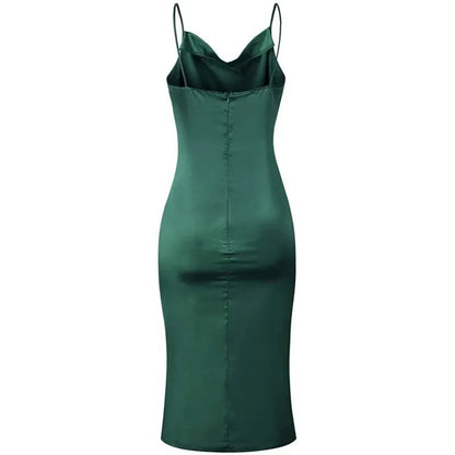 Elegant Satin Long Dresses Green Party Sexy Evening Backless Summer Christmas Party Dress