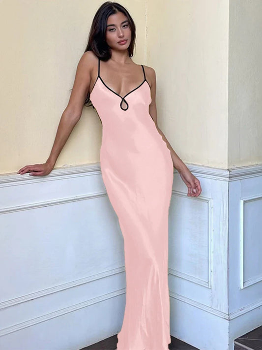 Satin Backless Club Party Vestido Maxi Dress