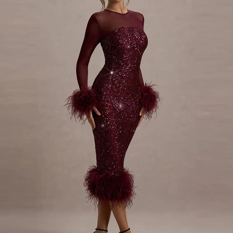 Sequin Mesh Backless Casual Party Dress Partydress-241208