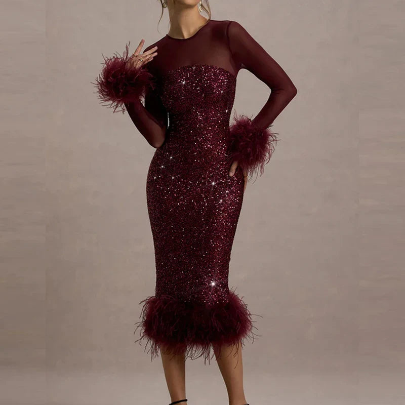 Sequin Mesh Backless Casual Party Dress Partydress-241208