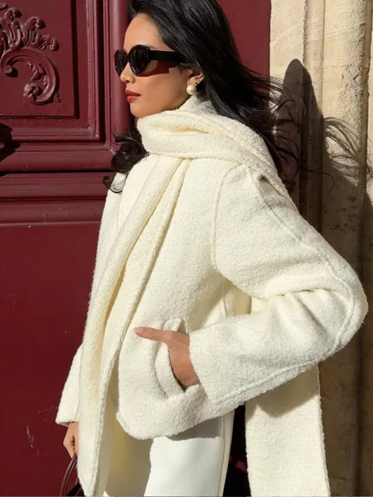 White Double Pocket Woolen Coat