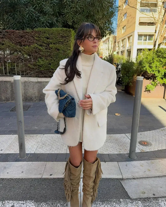 White Single Breasted Woolen Coat