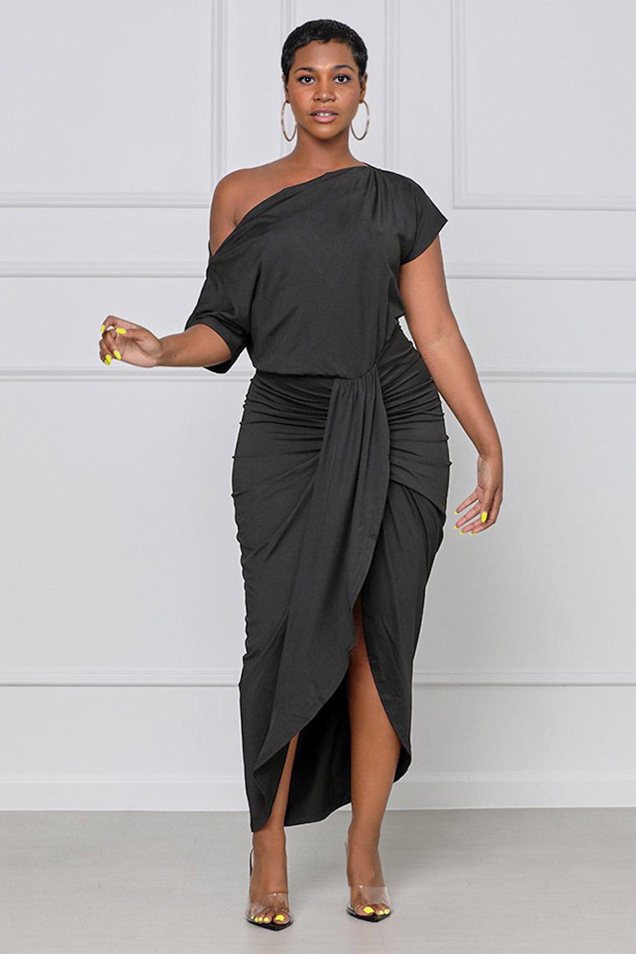 Elegant Pleated One-shoulder Dress