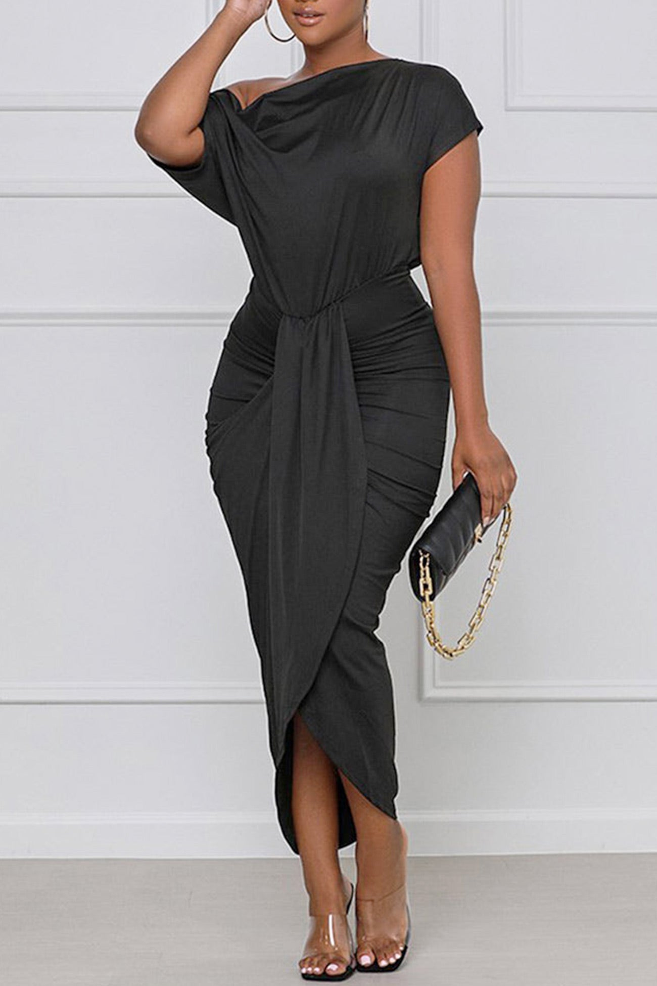 Elegant Pleated One-shoulder Dress