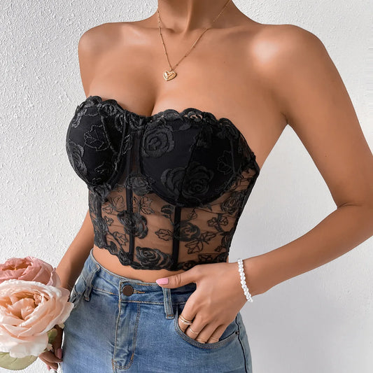 Floral Lace Backless Short Y2K Sexy Crop Top