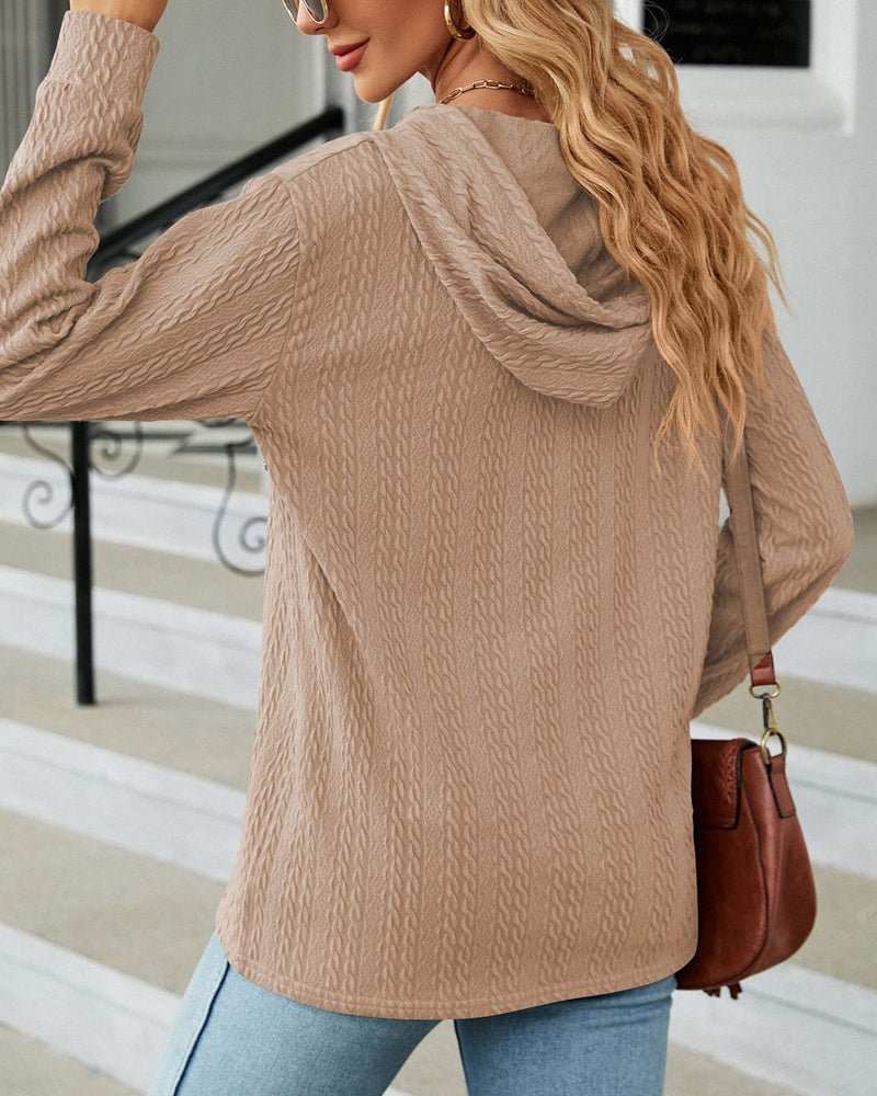 Buttoned Solid Color Hoodie