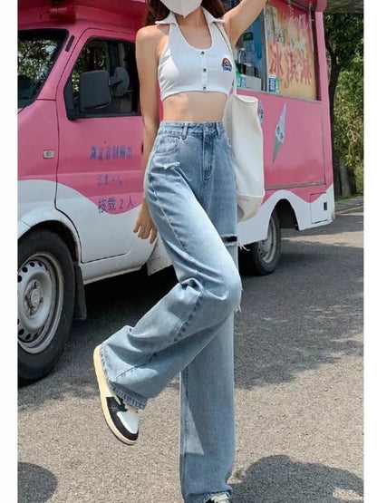 New Straight Loose High Waist Thin Women's Summer Thin Section Wide Leg Pants Jean