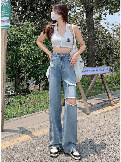 New Straight Loose High Waist Thin Women's Summer Thin Section Wide Leg Pants Jean