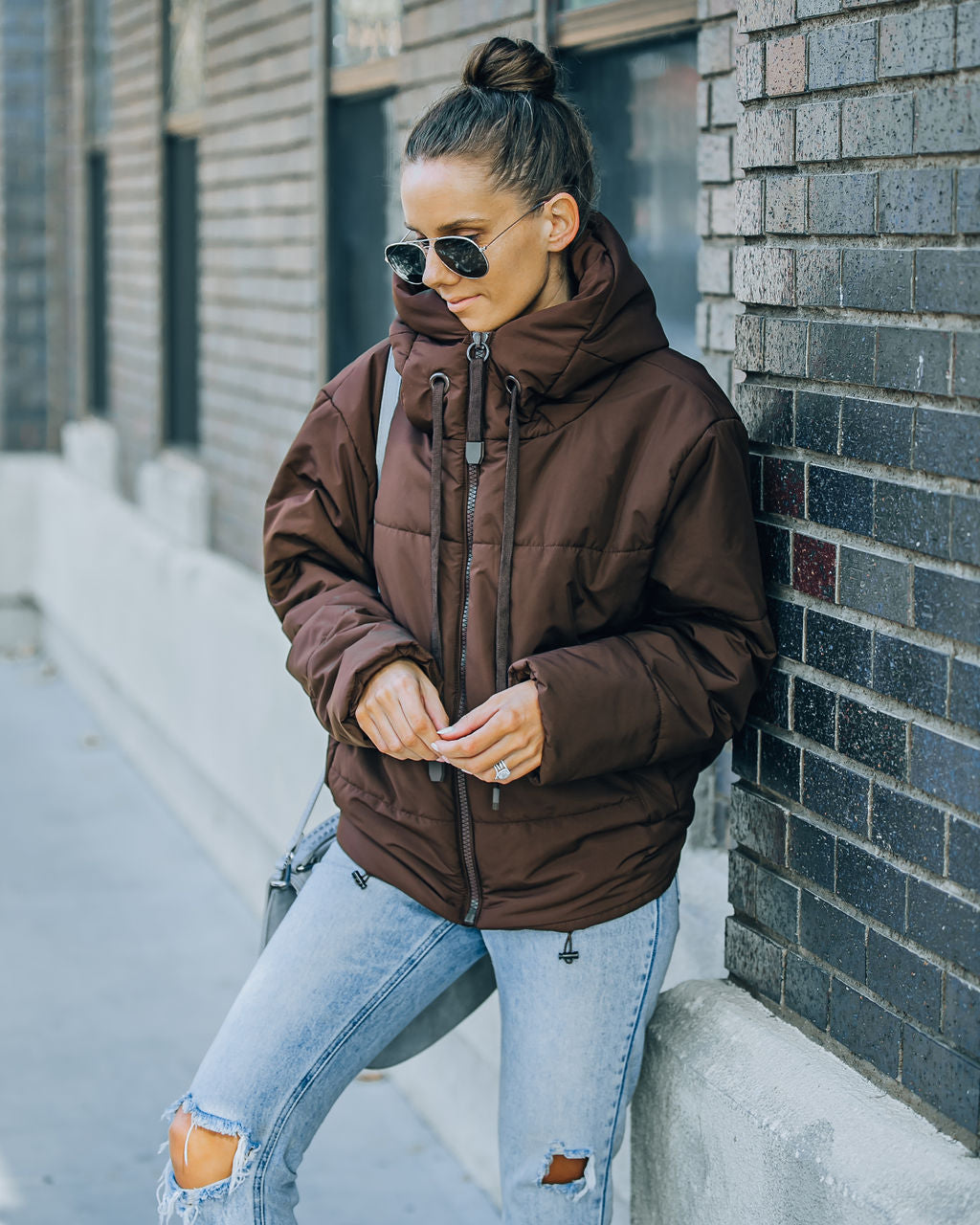 Stay Awhile Hooded Puffer Jacket - Chocolate