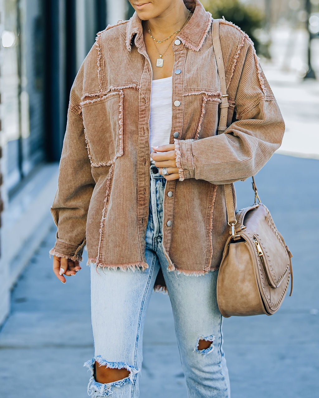 Navid Corduroy Shacket with Pockets - Brown Sugar