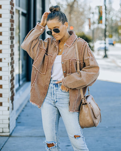 Navid Corduroy Shacket with Pockets - Brown Sugar