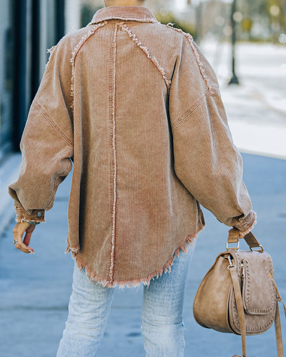 Navid Corduroy Shacket with Pockets - Brown Sugar