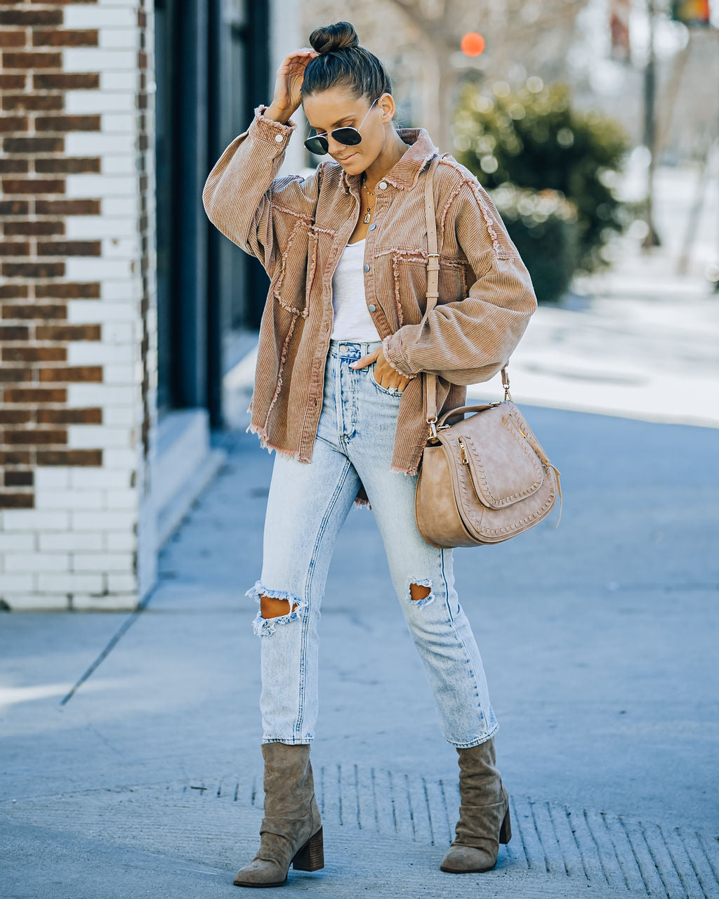 Navid Corduroy Shacket with Pockets - Brown Sugar