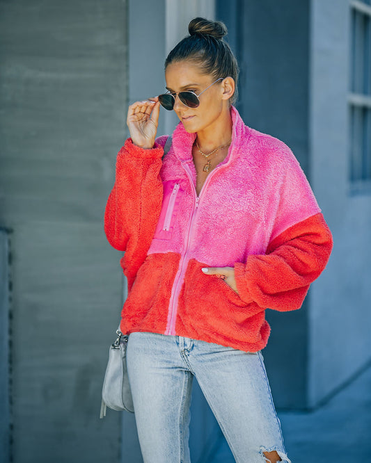 Nava Pink Colorblock Zip Up Jacket with Pockets