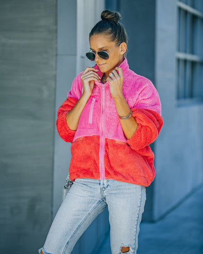 Nava Pink Colorblock Zip Up Jacket with Pockets