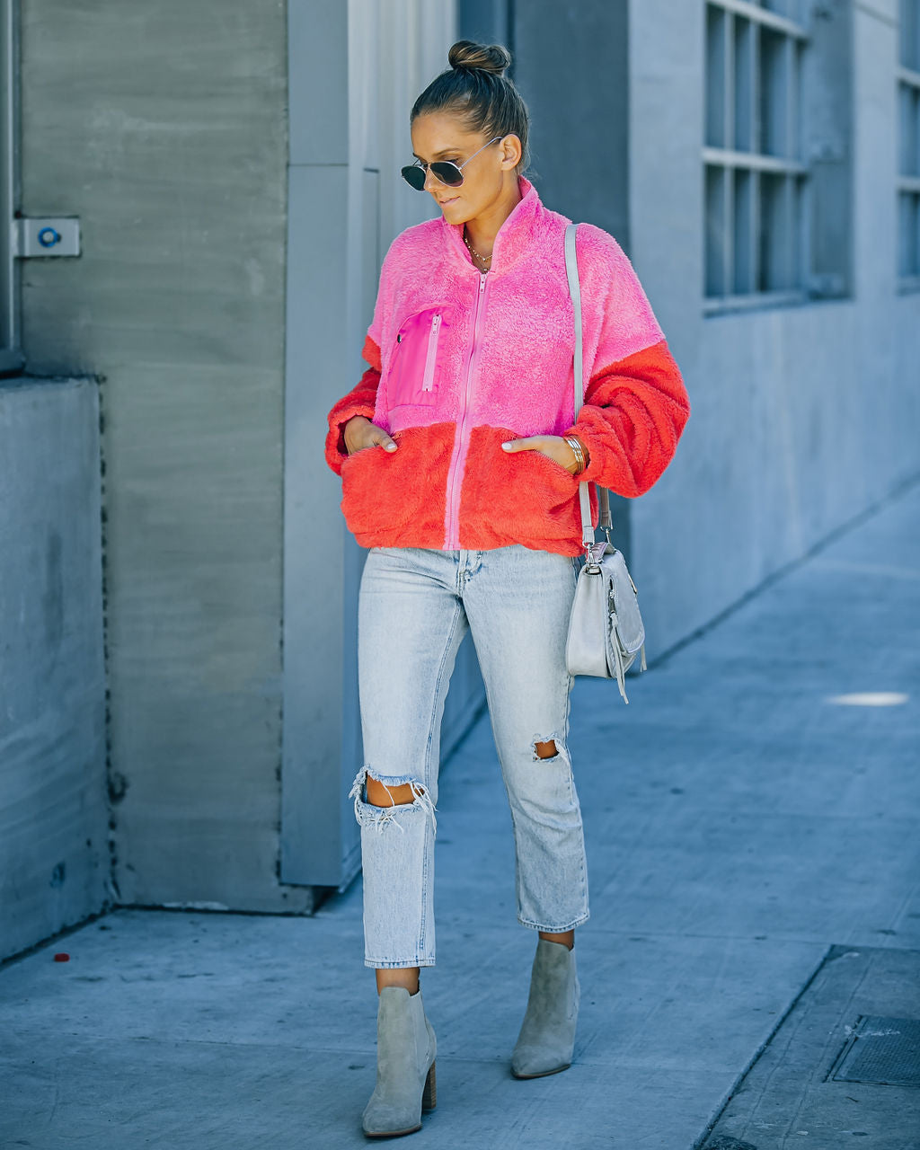 Nava Pink Colorblock Zip Up Jacket with Pockets