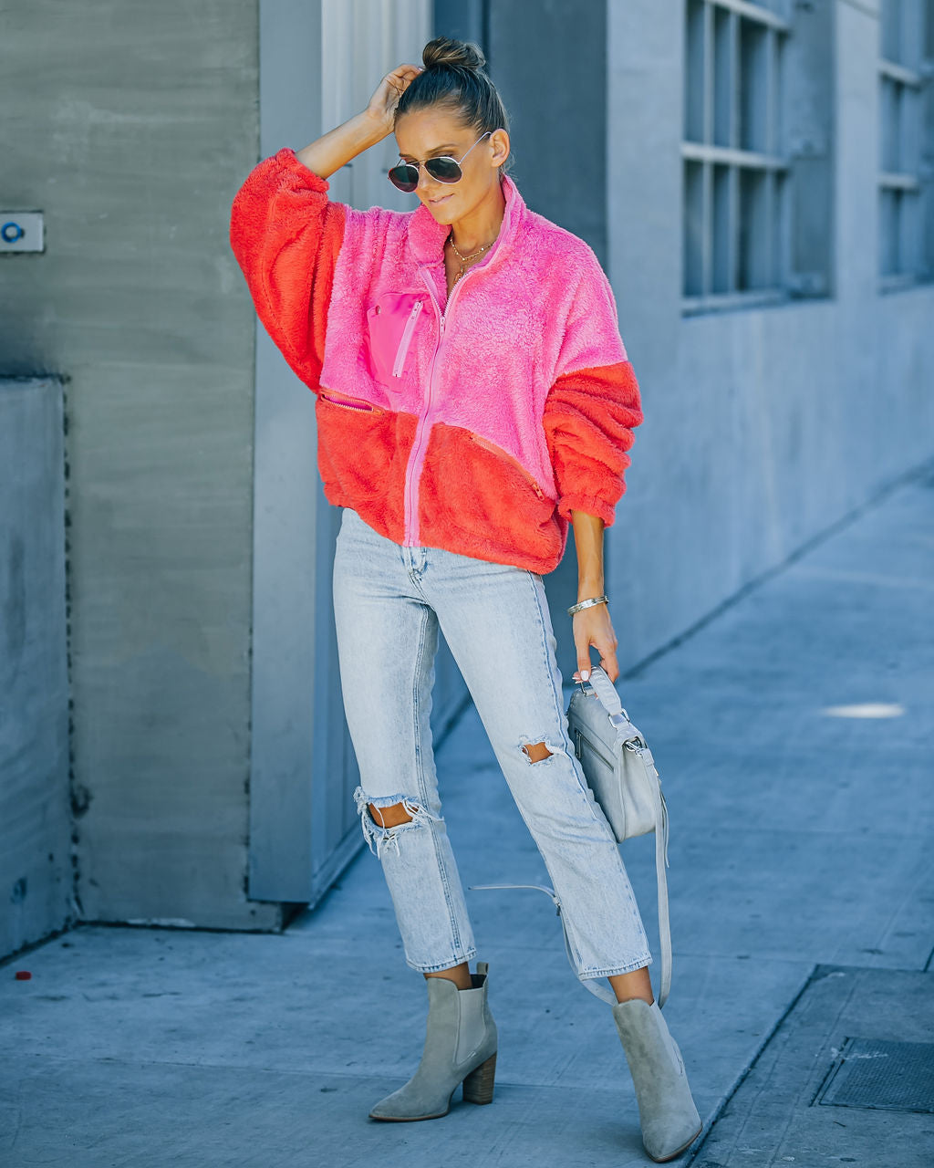 Nava Pink Colorblock Zip Up Jacket with Pockets