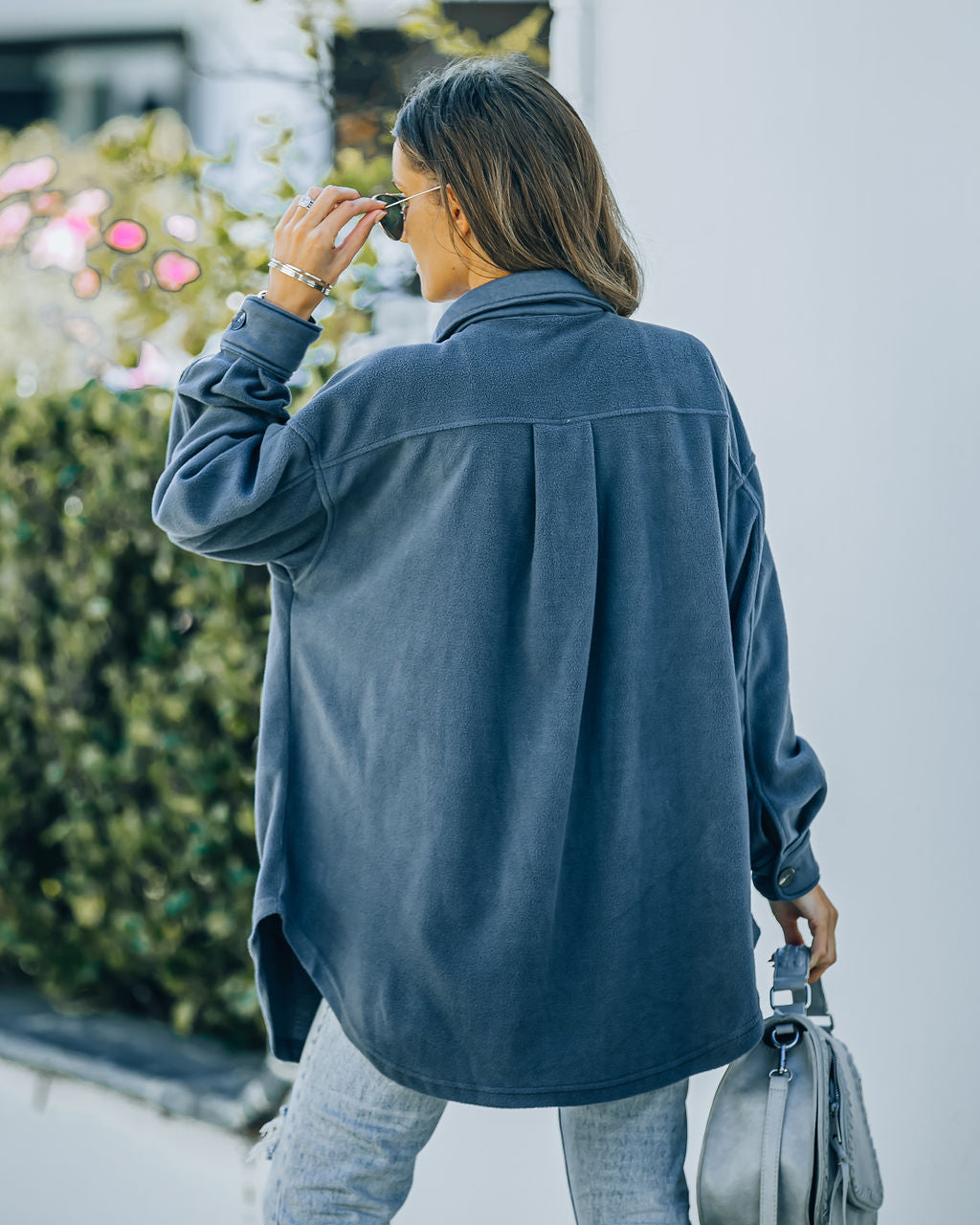 Brock Fleece Button Down Shacket - Slate Grey