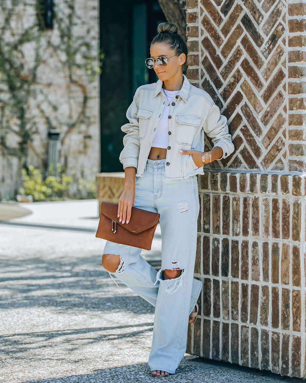 Bowery Pocketed Crop Denim Shirt Jacket