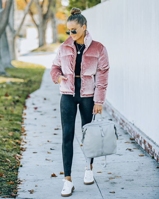 Velvet Puffer Jacket - Mauve