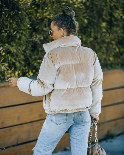 Velvet Puffer Jacket - Beige