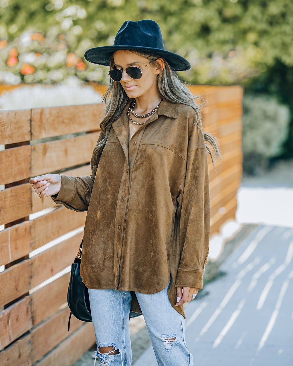 Brownfield Faux Suede Button Down Shirt Jacket