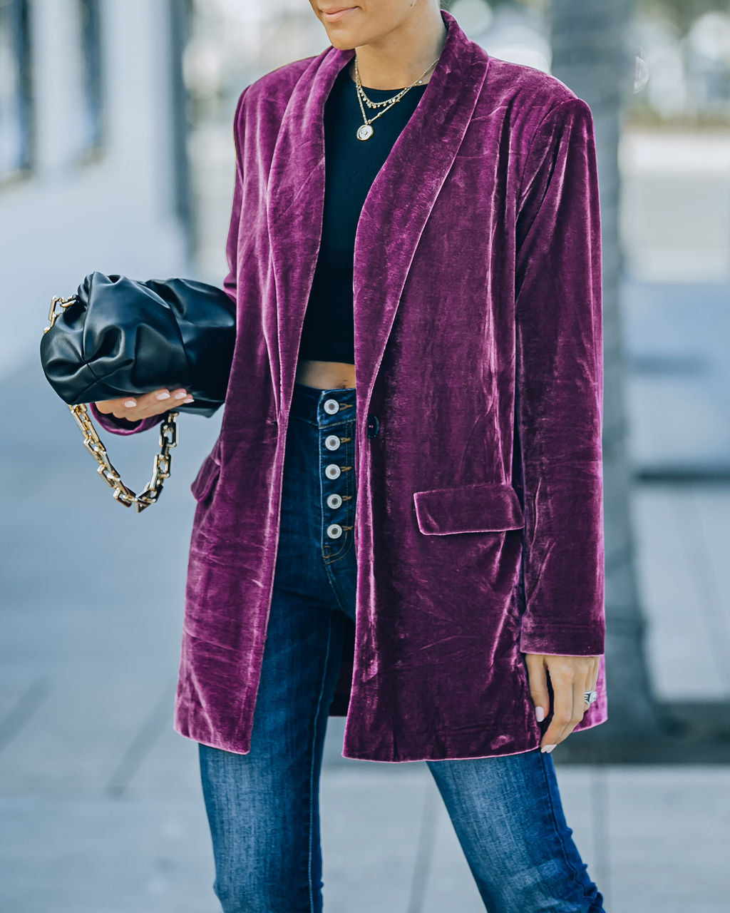 Purple Velvet Blazer with Pockets