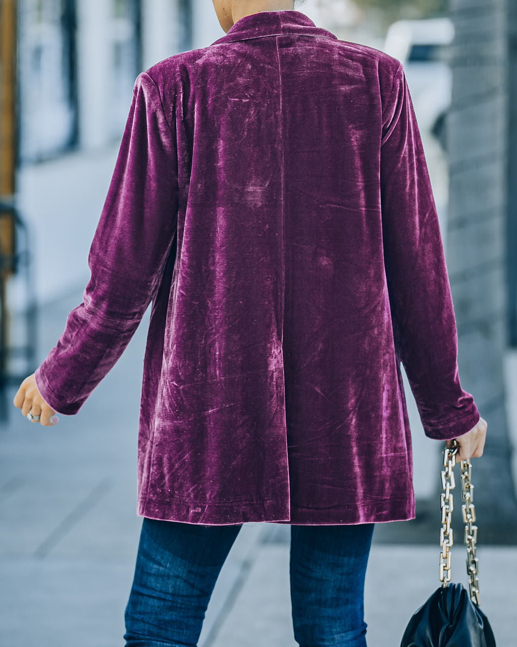 Purple Velvet Blazer with Pockets