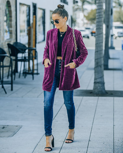 Purple Velvet Blazer with Pockets