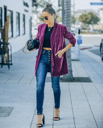 Purple Velvet Blazer with Pockets