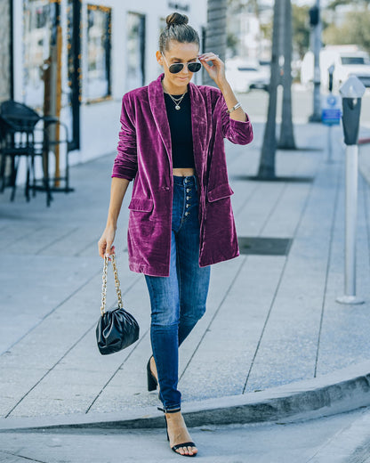 Purple Velvet Blazer with Pockets