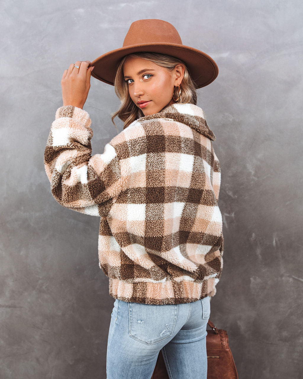 Plaid Pocketed Teddy Jacket