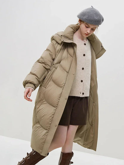 Hooded Long Thick Winter Khaki Temperament Detachable Cozy Stylish Coat