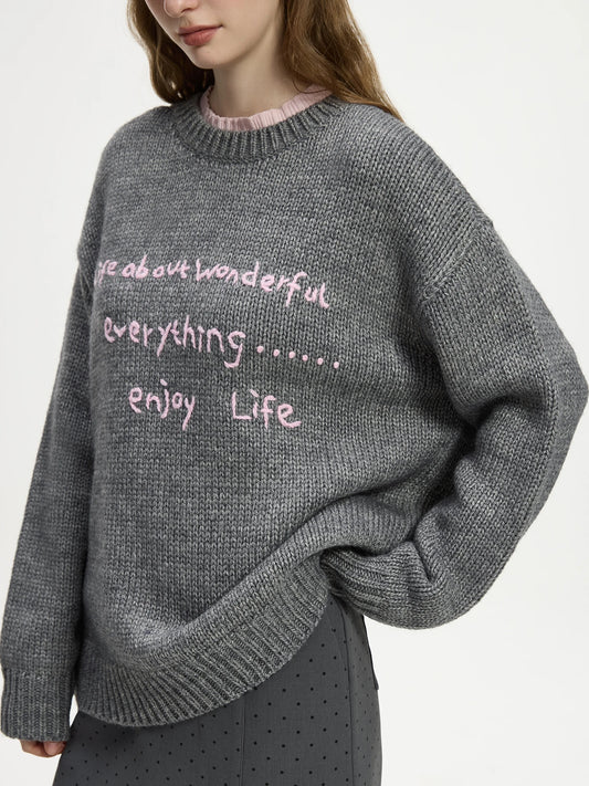 Wool Letter Embroidery Color Collision Sweater