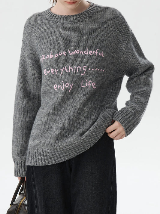 Wool Letter Embroidery Color Collision Sweater